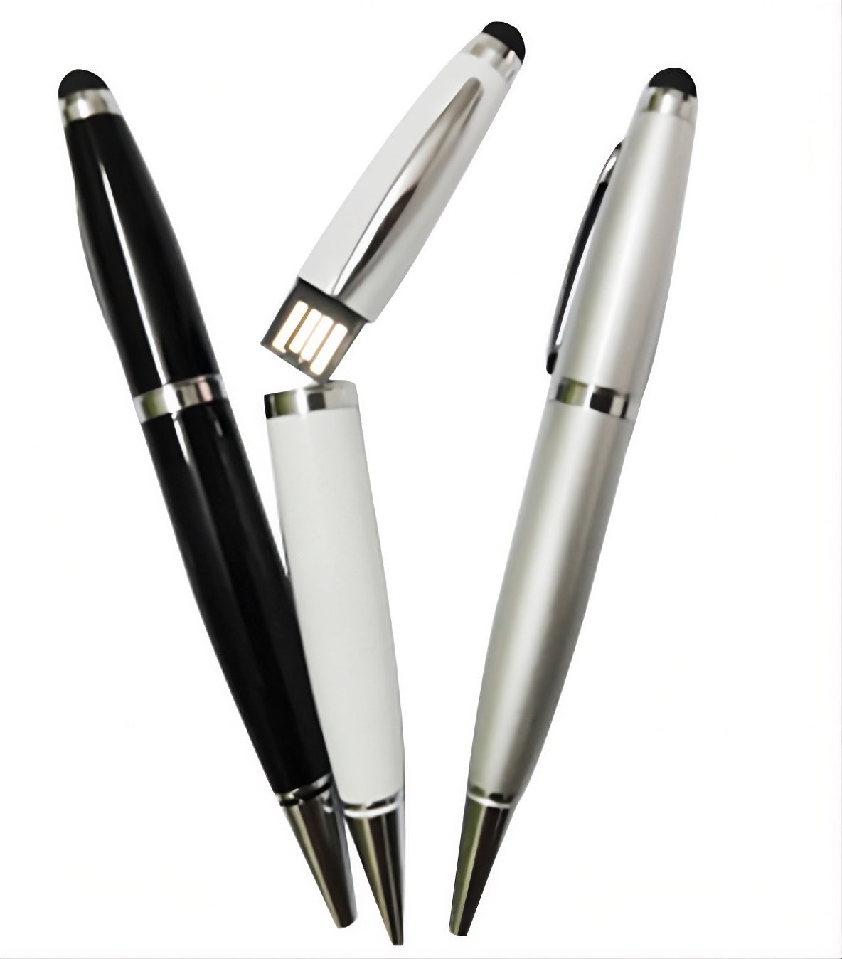 Set di tre penne 3 in 1: stilo touch screen, USB da 32GB e penna a sfera, in vinile impermeabile.